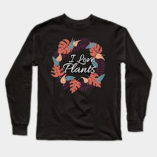 I Love Plants - Orange & Blue Plant Wreath Art Long Sleeve T-Shirt